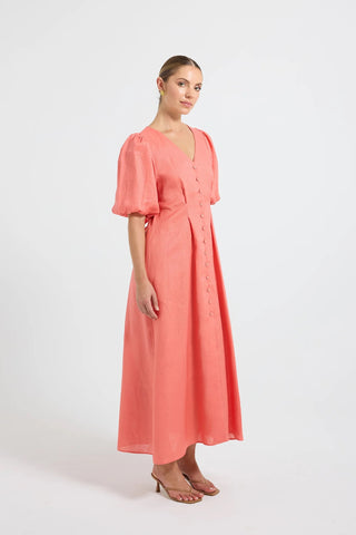 Pasduchas Vera Button Midi Dress - Tangerine