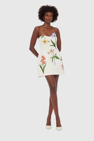 Leo Lin Rosario Velvet Mini Dress - Botanical Print in Snow