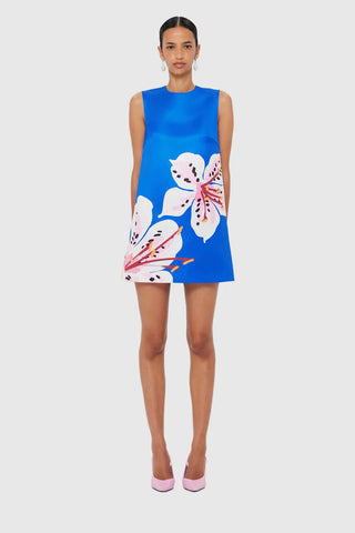 Leo Lin Yvonne Mini Dress - Lily Print in Cobalt