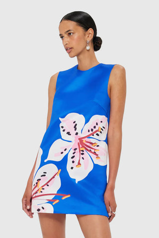 Leo Lin Yvonne Mini Dress - Lily Print in Cobalt