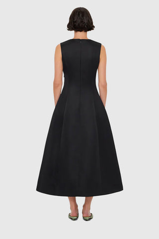 Leo Lin Cleo Embellished Sleeveless Midi Dress - White Rose Print in Black