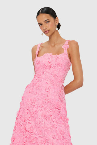 Leo Lin Odette Lace Midi Dress - Bubblegum