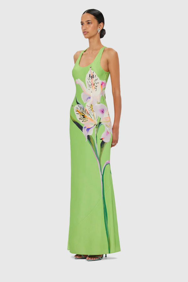 Leo Lin Helena Maxi Dress - Lily Print in Parakeet - Dress Hire AU