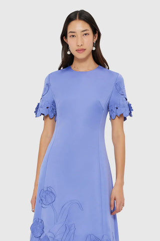 Leo Lin Caroline Appliqué Short Sleeve Midi Dress - Moonlight