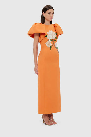 Leo Lin Lucinda Embellished Maxi Dress - Hydrangea Print in Tangerine