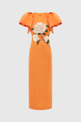 Leo Lin Lucinda Embellished Maxi Dress - Hydrangea Print in Tangerine