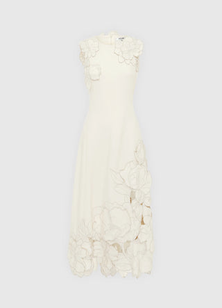 Leo Lin Chloe Appliqué Sleeveless Midi Dress - Vanilla
