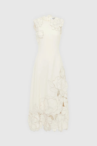 Leo Lin Chloe Appliqué Sleeveless Midi Dress - Vanilla