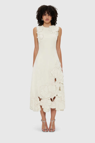 Leo Lin Chloe Appliqué Sleeveless Midi Dress - Vanilla