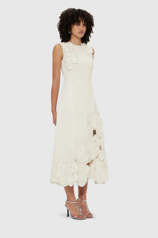 Leo Lin Chloe Appliqué Sleeveless Midi Dress - Vanilla