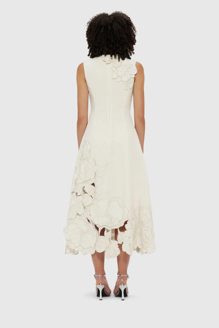 Leo Lin Chloe Appliqué Sleeveless Midi Dress - Vanilla