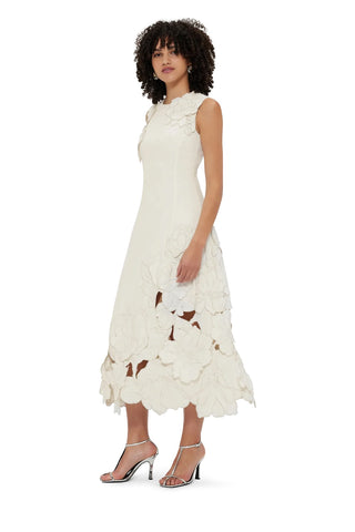 Leo Lin Chloe Appliqué Sleeveless Midi Dress - Vanilla