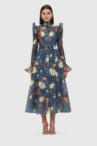 Leo Lin Katrina Butterfly Sleeve Midi Dress - Pear Blossom Print