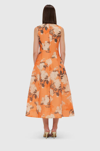 Leo Lin Cleo Sleeveless Midi Dress - Hydrangea Print in Tangerine