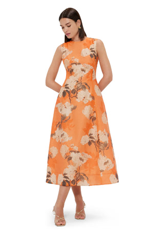 Leo Lin Cleo Sleeveless Midi Dress - Hydrangea Print in Tangerine