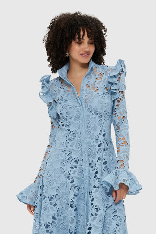 Leo Lin Aliyah Lace Butterfly Sleeve Midi Dress - Powder Blue