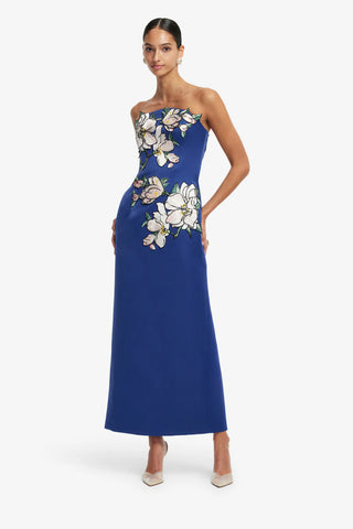 Leo Lin Ava Appliqué Bustier Maxi Dress - Midnight Magnolia Print