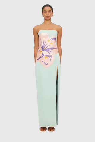 Leo Lin Clémence Embroidered Split Maxi Dress - Hibiscus in Pistachio