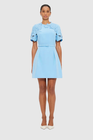Leo Lin Aurélie Appliqué Short Sleeve Mini Dress - Cornflower Blue