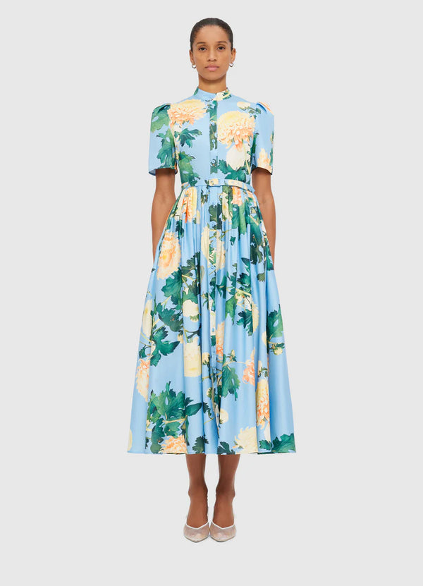 Leo Lin Bianca Short Sleeve Midi Dress - Hydrangea in Cornflower Blue -  Dress Hire AU