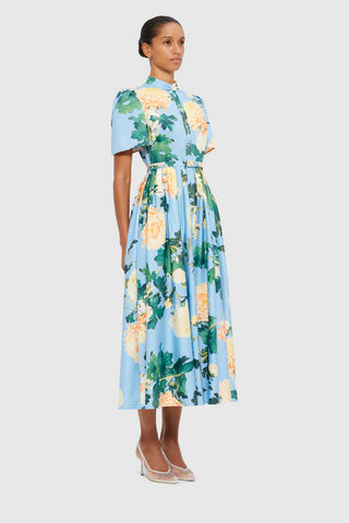 Leo Lin Bianca Short Sleeve Midi Dress - Hydrangea in Cornflower Blue