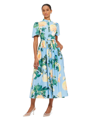 Leo Lin Bianca Short Sleeve Midi Dress - Hydrangea in Cornflower Blue