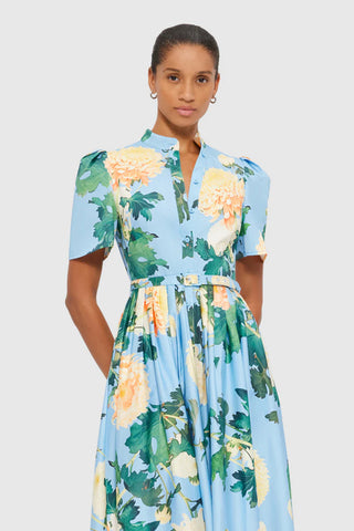 Leo Lin Bianca Short Sleeve Midi Dress - Hydrangea in Cornflower Blue
