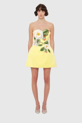 Leo Lin Rosario Appliqué Bustier Mini Dress - Sorbet Yellow