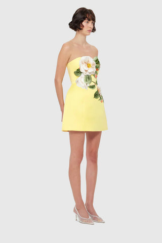 Leo Lin Rosario Appliqué Bustier Mini Dress - Sorbet Yellow