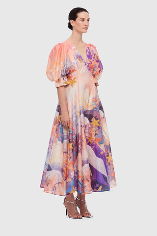 Leo Lin Lara V Neck Maxi Dress - Neptune Print in Coral