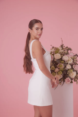 Odd Muse The Ultimate Muse Pearl Trim Mini Dress - White