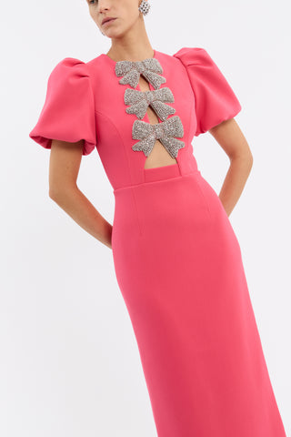 Rebecca Vallance Posey Puff Sleeve Midi Dress - Coral
