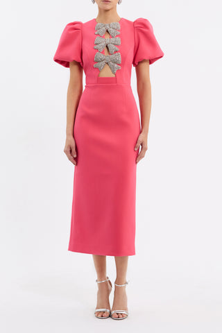 Rebecca Vallance Posey Puff Sleeve Midi Dress - Coral