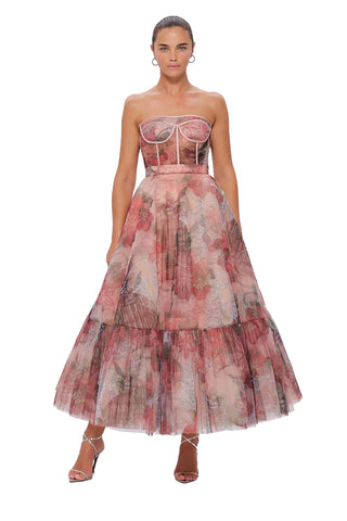 Leo Lin Rae Bustier Midi Dress - Azalea Print in Fortune