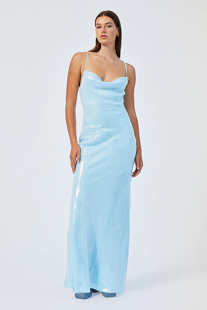 Suboo Luca Cowl Neck Maxi Dress - Light Blue – Dress Hire AU