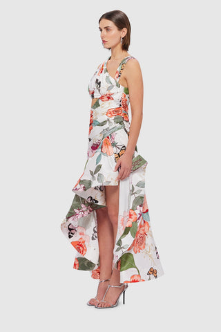 Leo Lin Tyler Asymmetric Gown - Lush Print in White