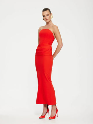 Effie Kats Astor Strapless Midi Dress - Cherry Red