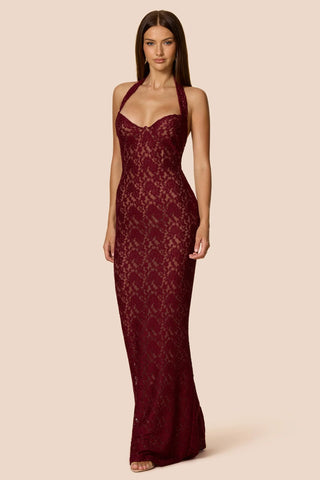 Nookie Mystique Halter Gown Dress - Wine