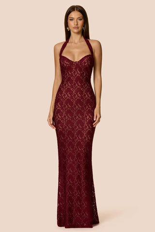 Nookie Mystique Halter Gown Dress - Wine