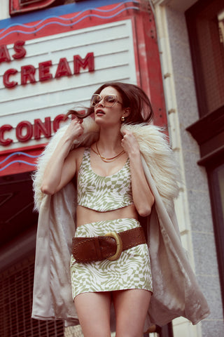 For Love & Lemons Aiko Mini Skirt - Green Print