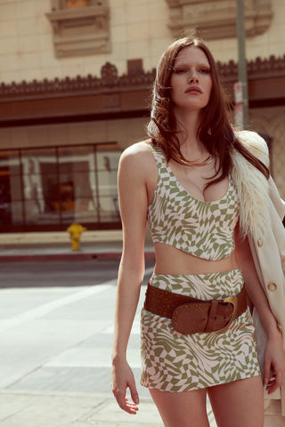 For Love & Lemons Aiko Mini Skirt - Green Print