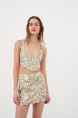 For Love & Lemons Aiko Mini Skirt - Green Print
