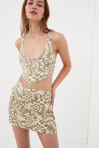 For Love & Lemons Aiko Mini Skirt - Green Print