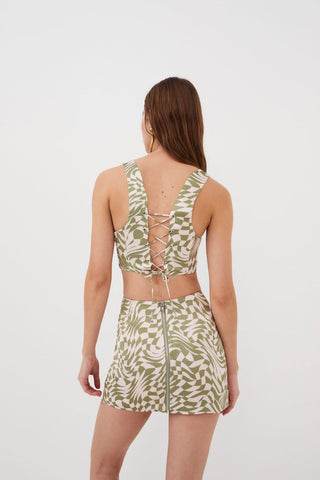 For Love & Lemons Aiko Mini Skirt - Green Print