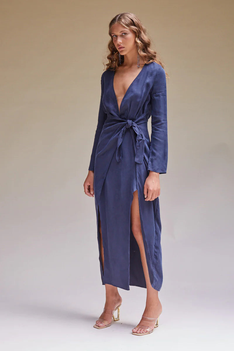 Missguided high low wrap outlet front midi tea dress