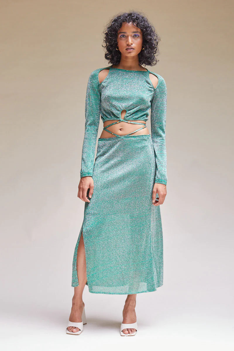 Metallic-skirt fit & flare dress clearance