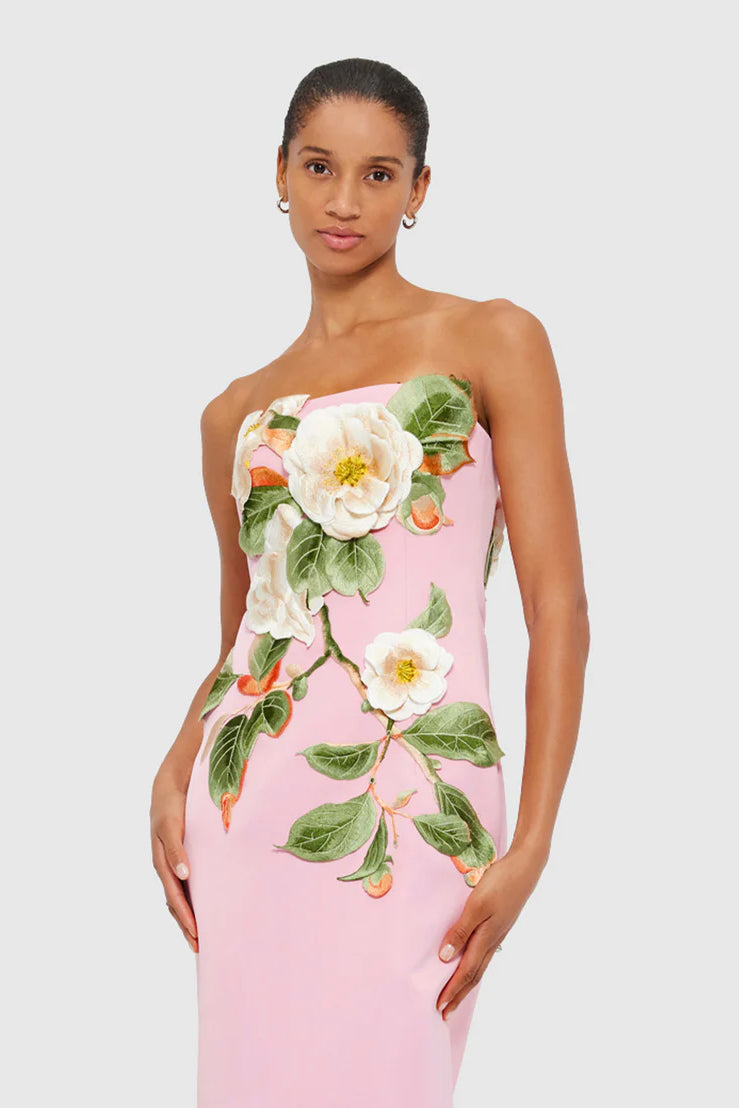 Leo Lin Rayna Appliqu Floral Bustier Maxi Dress - Camelia Print - Dress Hire AU Leo Lin Rayna Appliqu Floral Bustier Maxi Dress - Camelia Print - Dress Hire AU