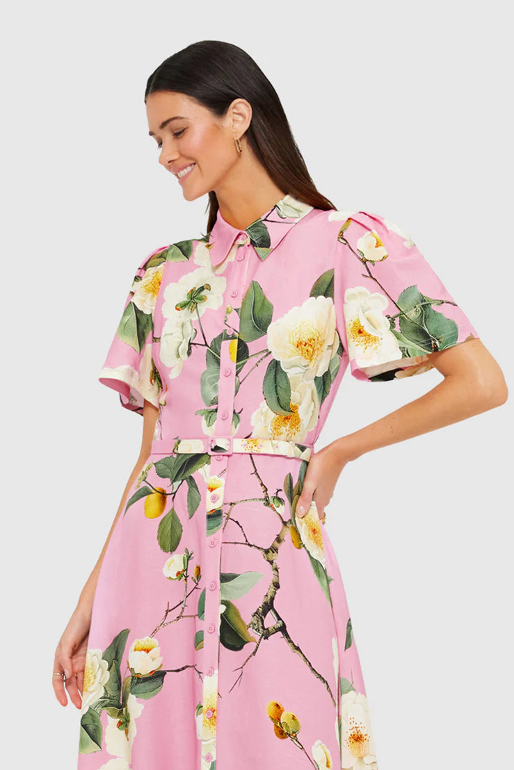 Leo Lin Becca Short Sleeve Midi Dress - Camelia Print
