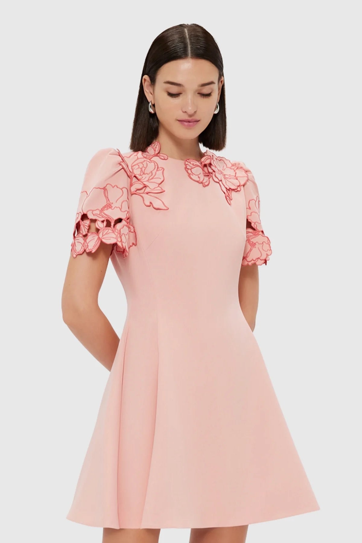 Leo Lin Elyse Appliqué Short Sleeve Mini Dress - Light Pink