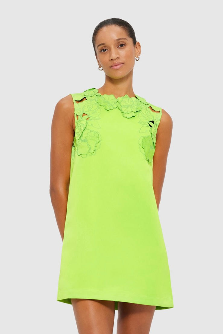 Leo Lin Blair Appliqu Mini Dress - Lime - Dress Hire AU Leo Lin Blair Appliqu Mini Dress - Lime - Dress Hire AU